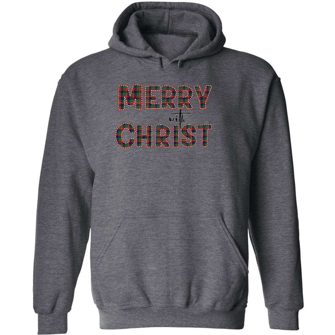 Mens Graphic Hoodie Merry With Christ Red And Green Plaid Christmas - Unisex