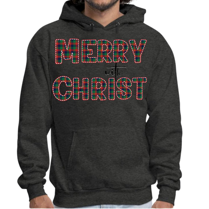 Mens Graphic Hoodie Merry with Christ Red and Green Plaid Christmas - Unisex