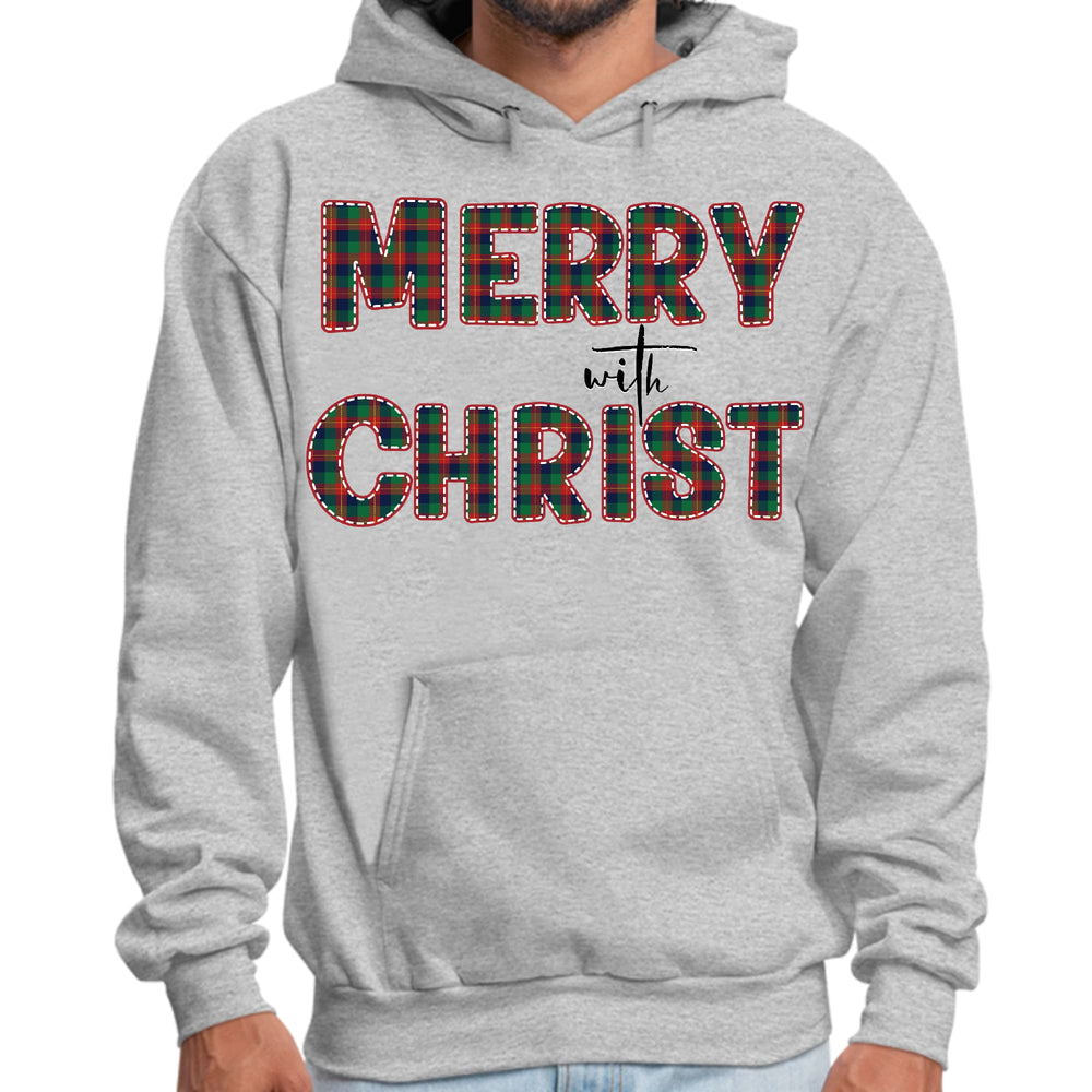 Mens Graphic Hoodie Merry with Christ Red and Green Plaid Christmas - Unisex