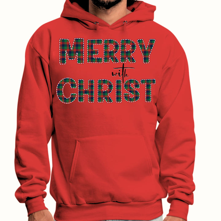 Mens Graphic Hoodie Merry with Christ Red and Green Plaid Christmas - Unisex