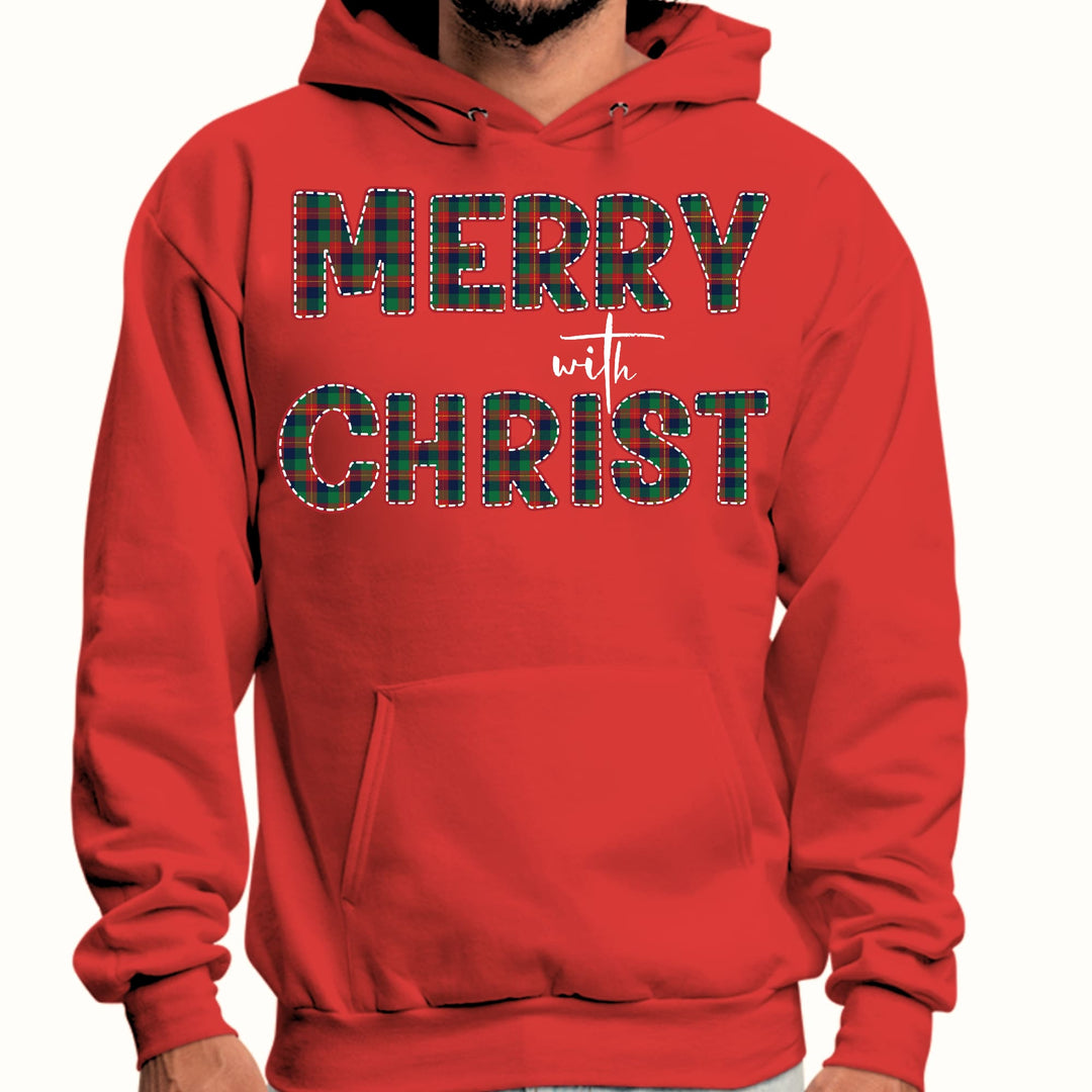 Mens Graphic Hoodie Merry with Christ Red and Green Plaid Christmas - Unisex