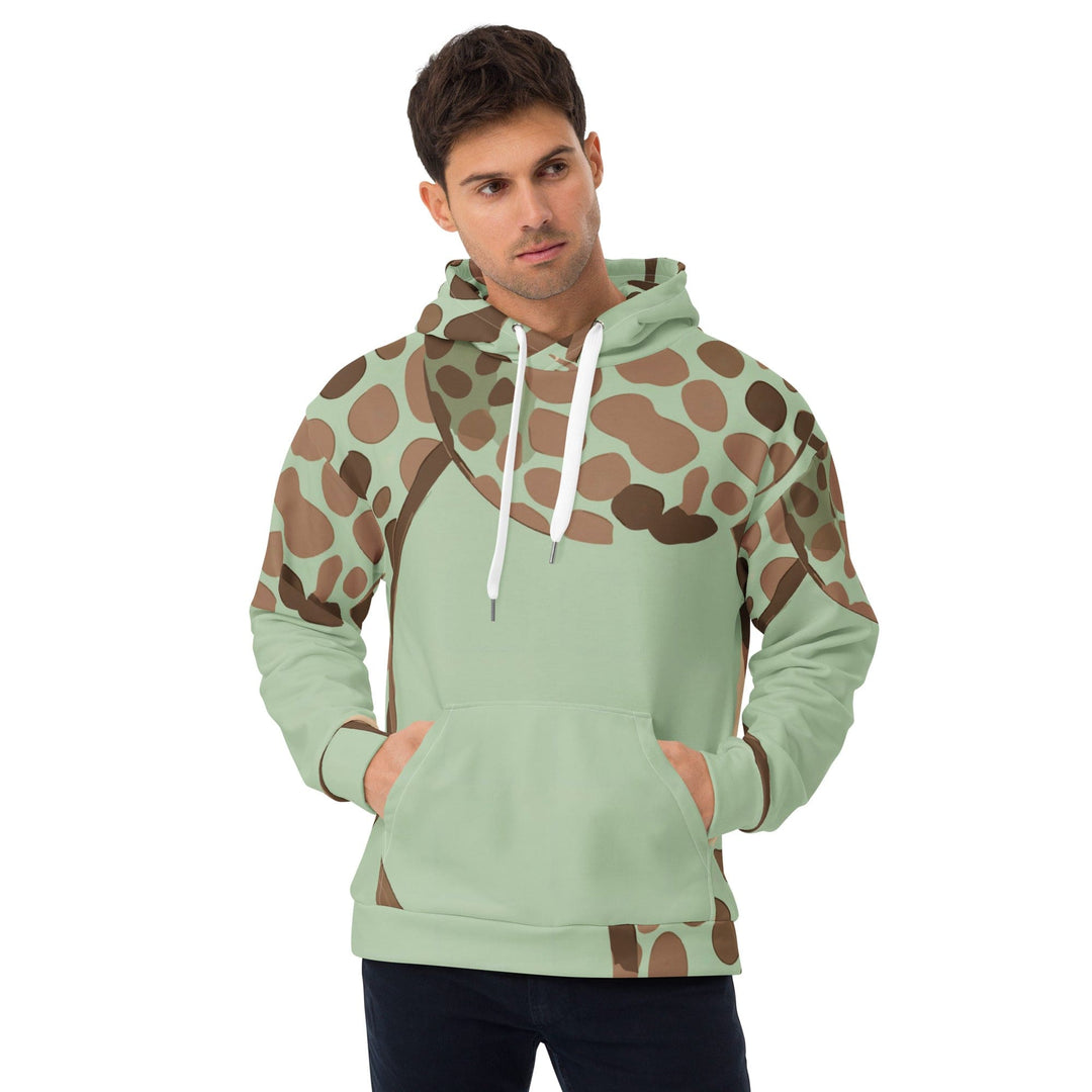 Mens Graphic Hoodie Green Beige Spotted Print