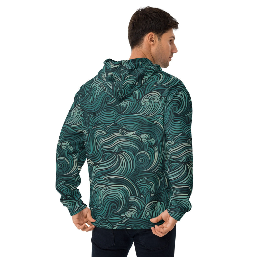 Mens Graphic Hoodie Mint Green Water Wave Print