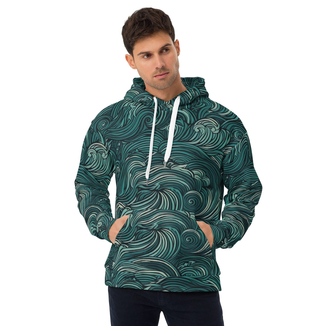 Mens Graphic Hoodie Mint Green Water Wave Print