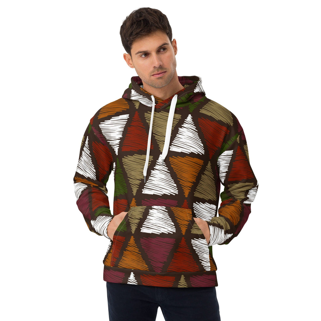 Mens Graphic Hoodie Red Green Geometric Lines