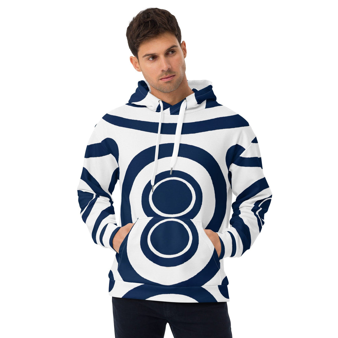 Mens Graphic Hoodie Navy Blue and White Circular Pattern