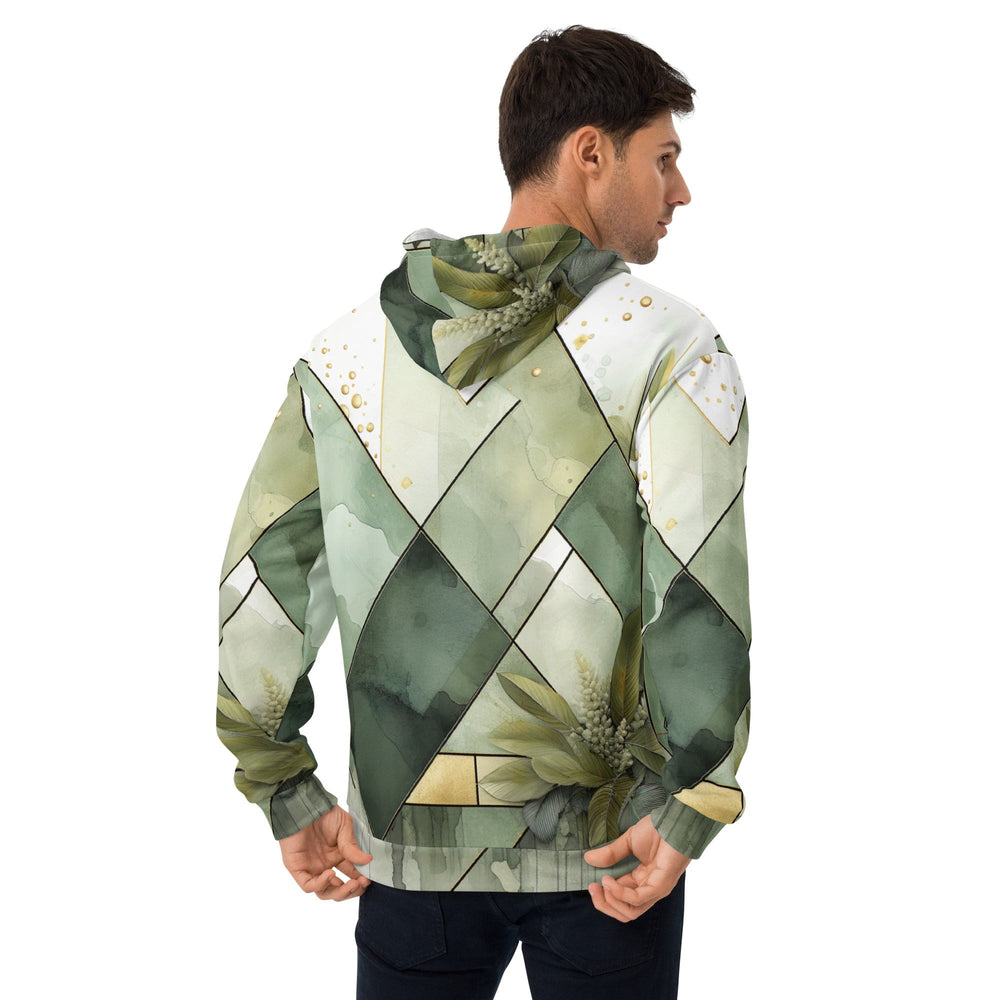 Mens Graphic Hoodie Olive Green Mint Leaf Geometric Print