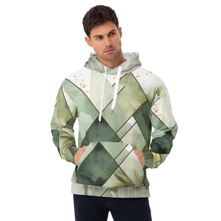 Mens Graphic Hoodie Olive Green Mint Leaf Geometric Print