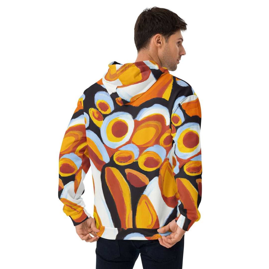 Mens Graphic Hoodie Orange Black White Geometric Print Pattern