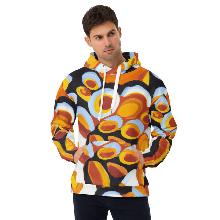 Mens Graphic Hoodie Orange Black White Geometric Print Pattern