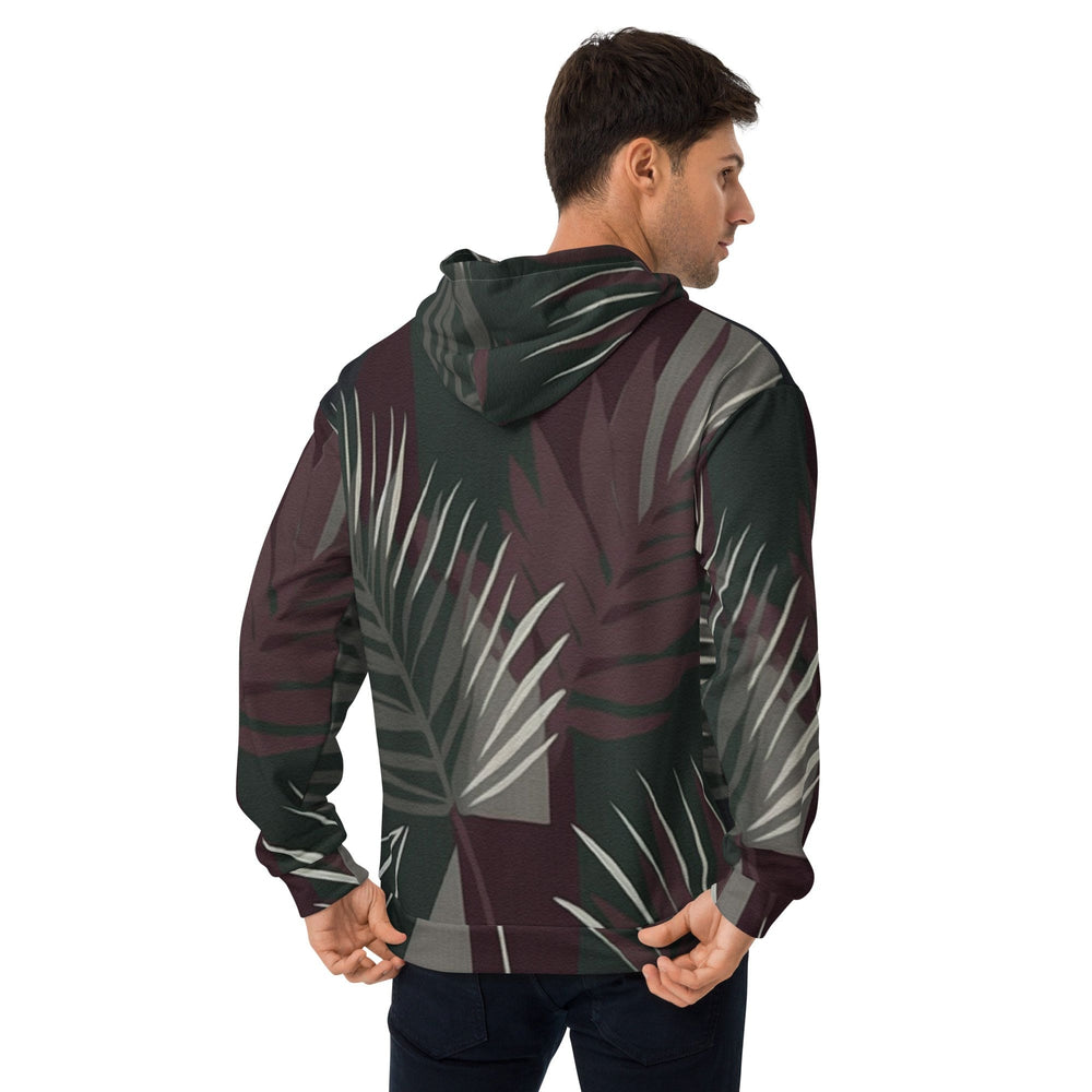 Mens Graphic Hoodie Palm Tree Leaves Maroon Green Background