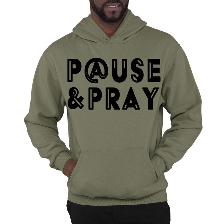 Mens Graphic Hoodie Pause and Pray Black Illustration - Unisex | Hoodies