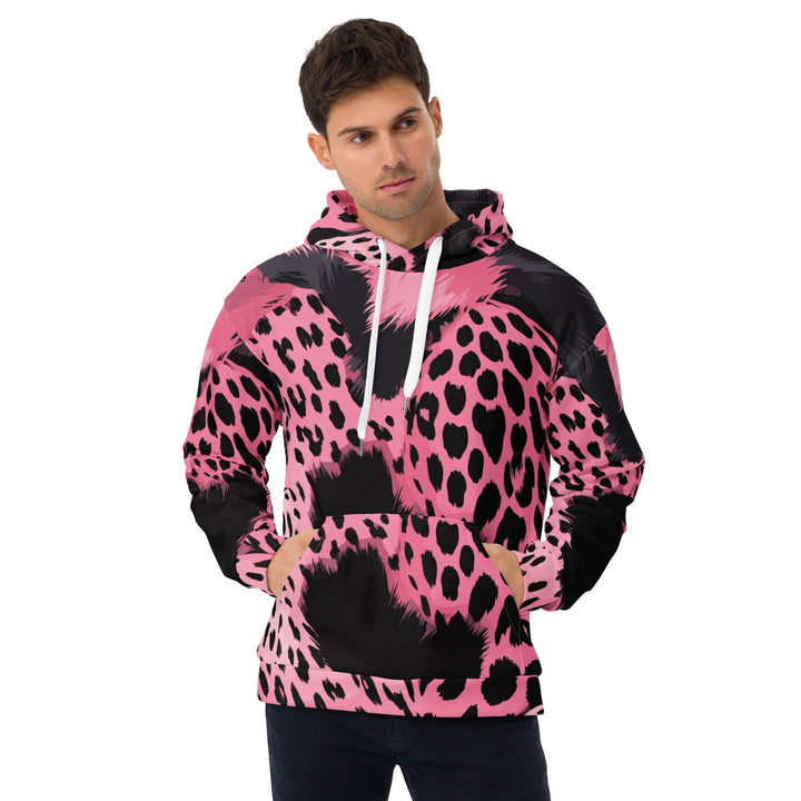 Mens Graphic Hoodie Pink Black Spotted Print