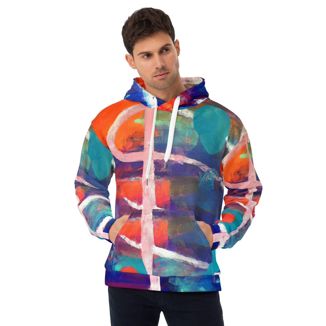 Mens Graphic Hoodie Red Blue Multicolor Abstract Print