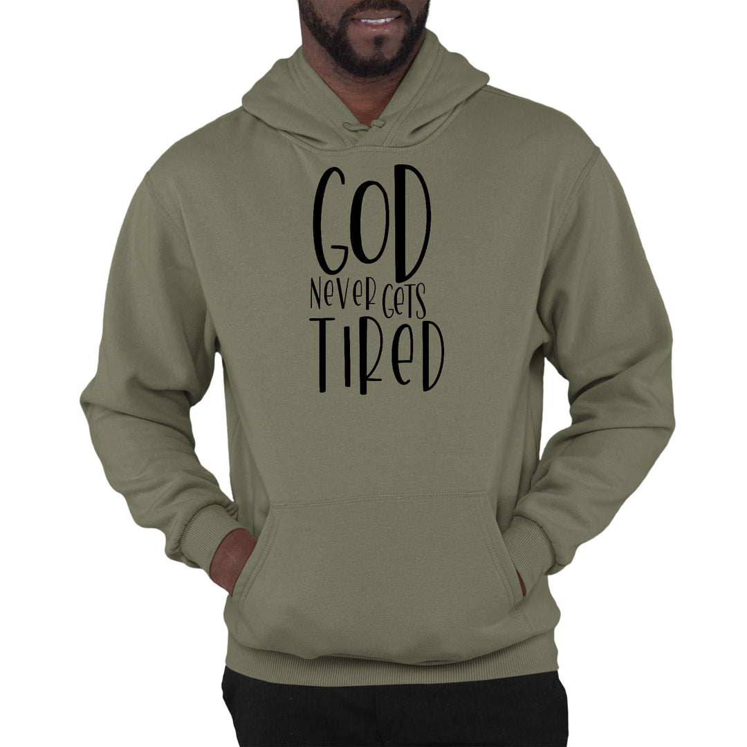 Mens Graphic Hoodie Say it Soul - God Never Gets Tired - Black - Unisex