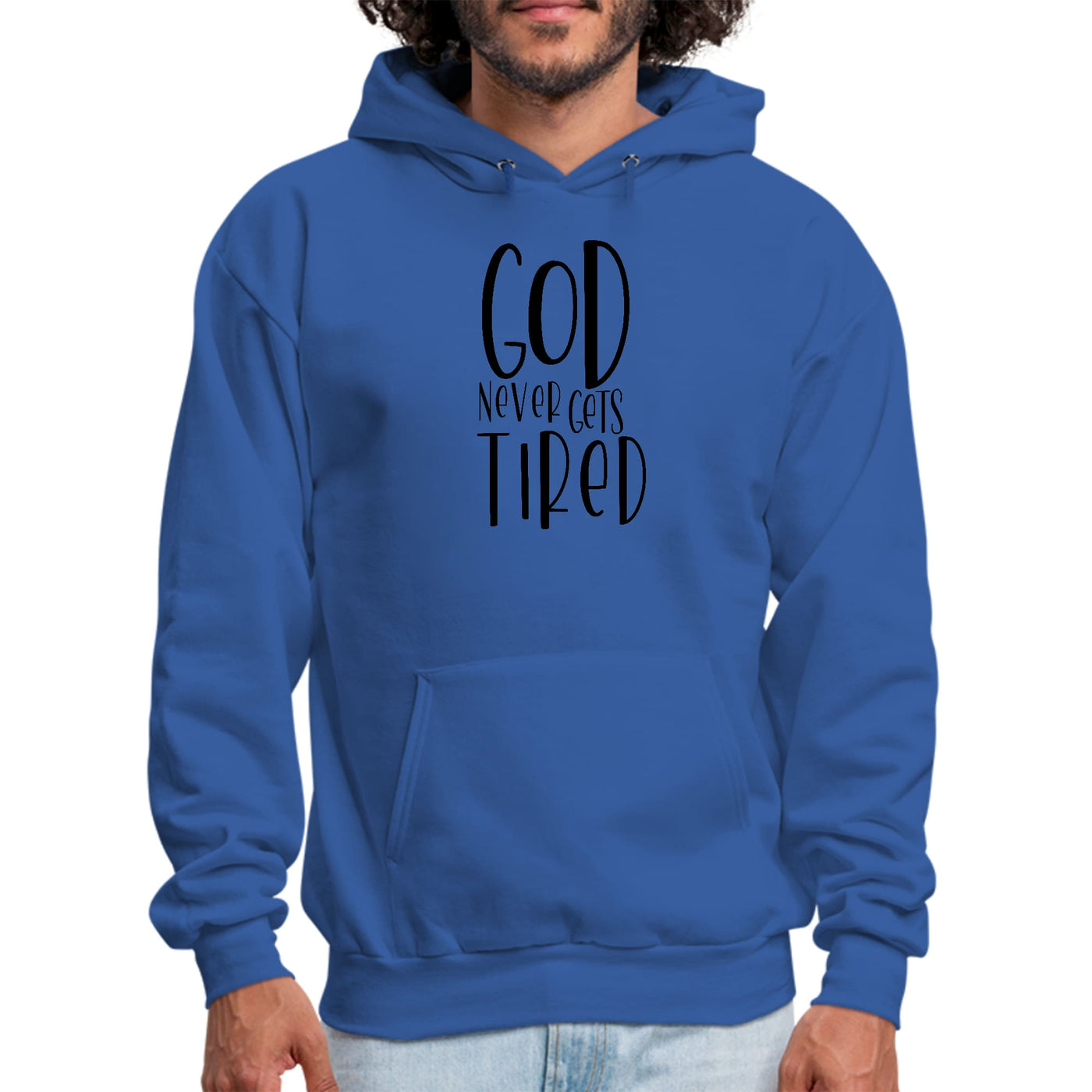Mens Graphic Hoodie Say It Soul - God Never Gets Tired - Black - Unisex