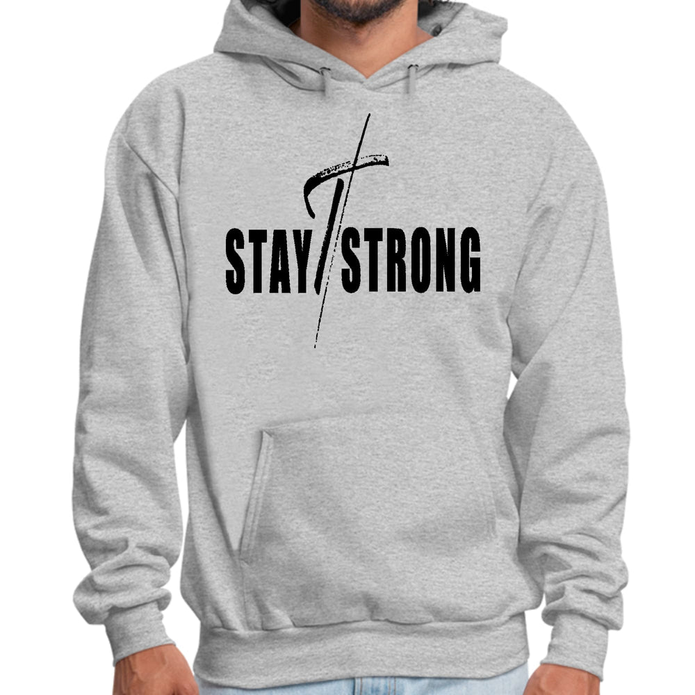 Mens Graphic Hoodie Stay Strong with Cross Black Print - Unisex | Hoodies