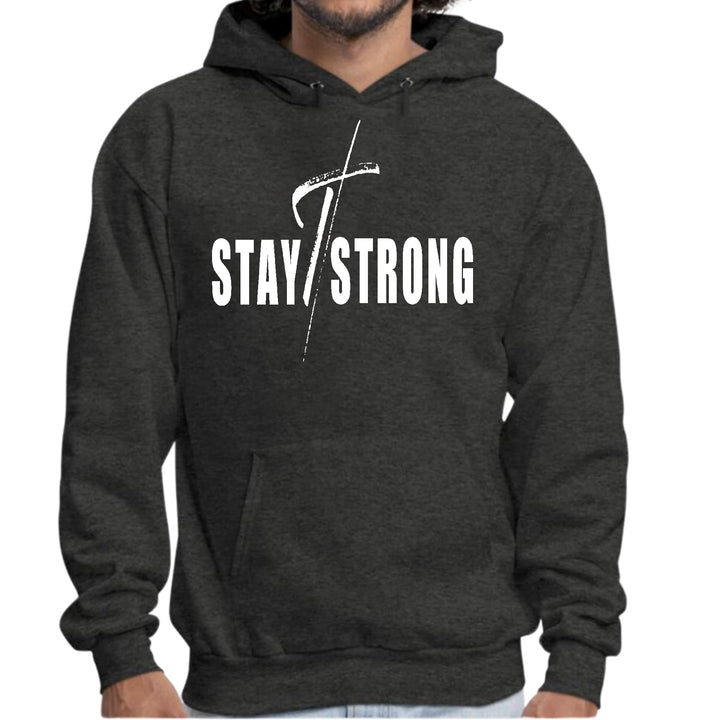 Mens Graphic Hoodie Stay Strong with Cross White Print - Unisex | Hoodies