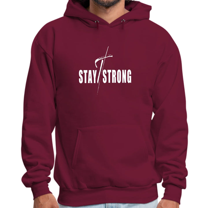 Mens Graphic Hoodie Stay Strong With Cross White Print - Unisex | Hoodies