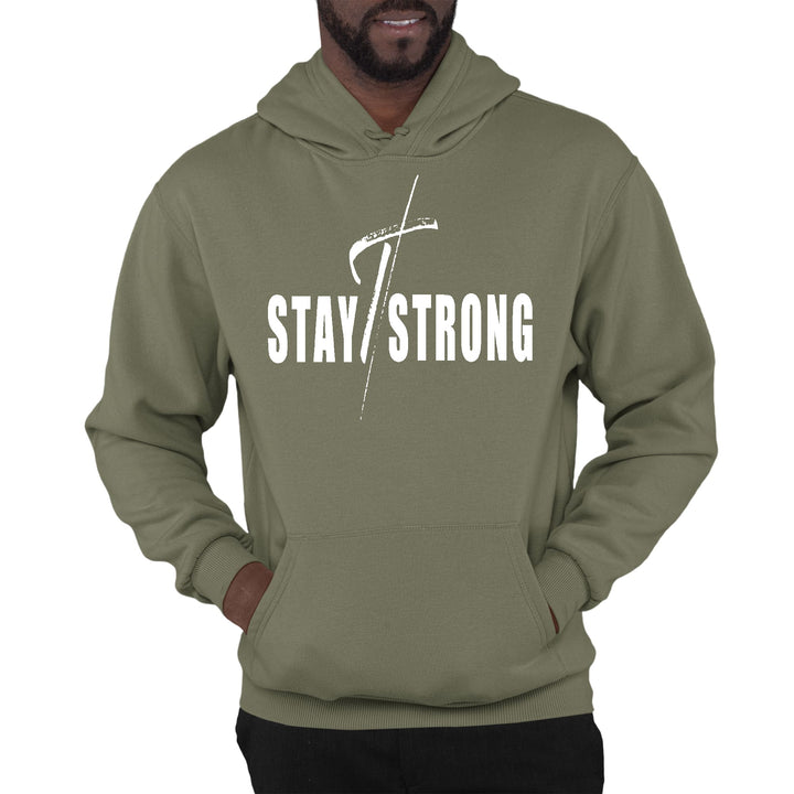 Mens Graphic Hoodie Stay Strong with Cross White Print - Unisex | Hoodies