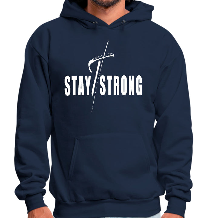 Mens Graphic Hoodie Stay Strong with Cross White Print - Unisex | Hoodies