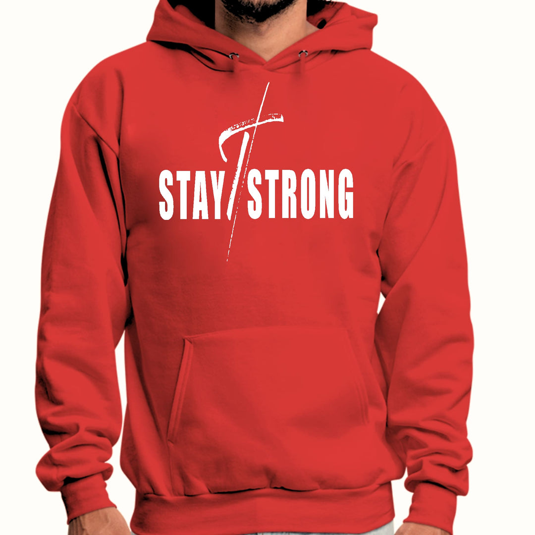 Mens Graphic Hoodie Stay Strong with Cross White Print - Unisex | Hoodies