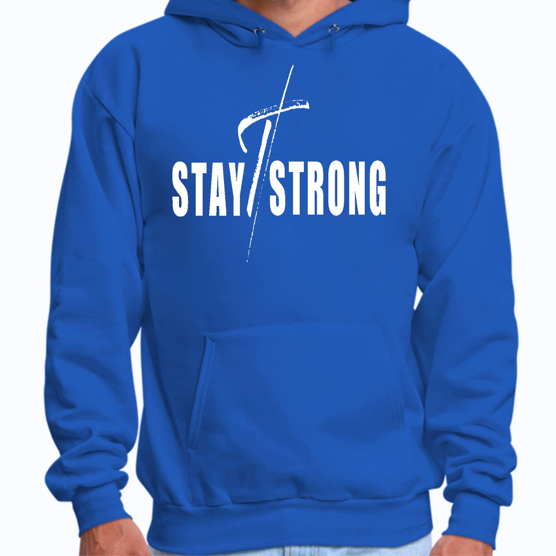 Mens Graphic Hoodie Stay Strong with Cross White Print - Unisex | Hoodies