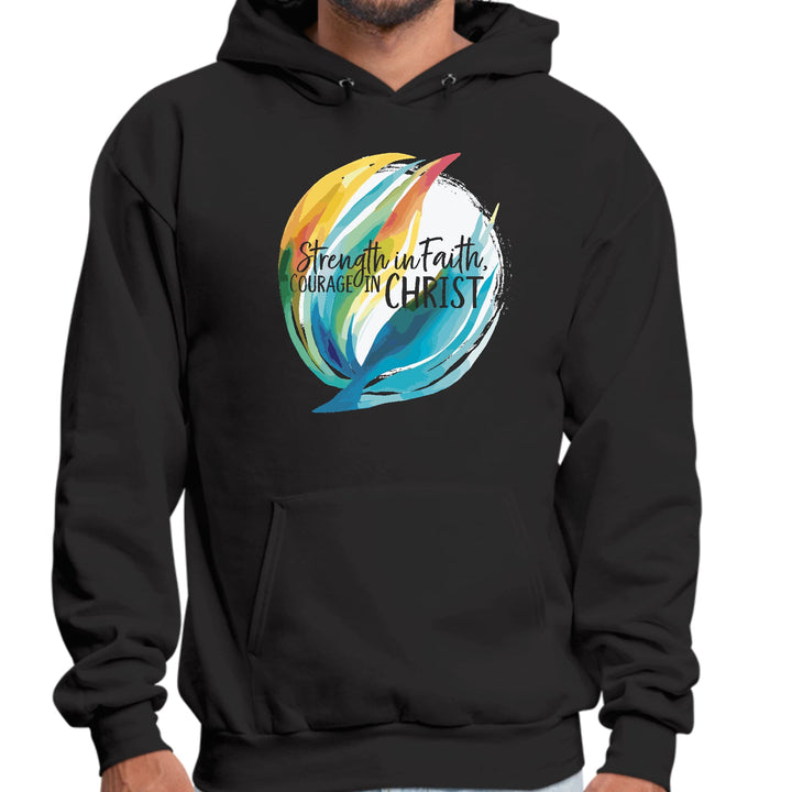 Mens Graphic Hoodie Strength in Faith Courage in Christ - Unisex | Hoodies