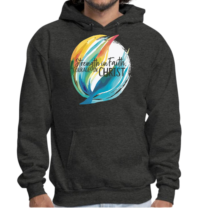 Mens Graphic Hoodie Strength in Faith Courage in Christ - Unisex | Hoodies