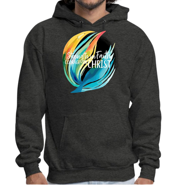 Mens Graphic Hoodie Strength in Faith Courage in Christ - Unisex | Hoodies