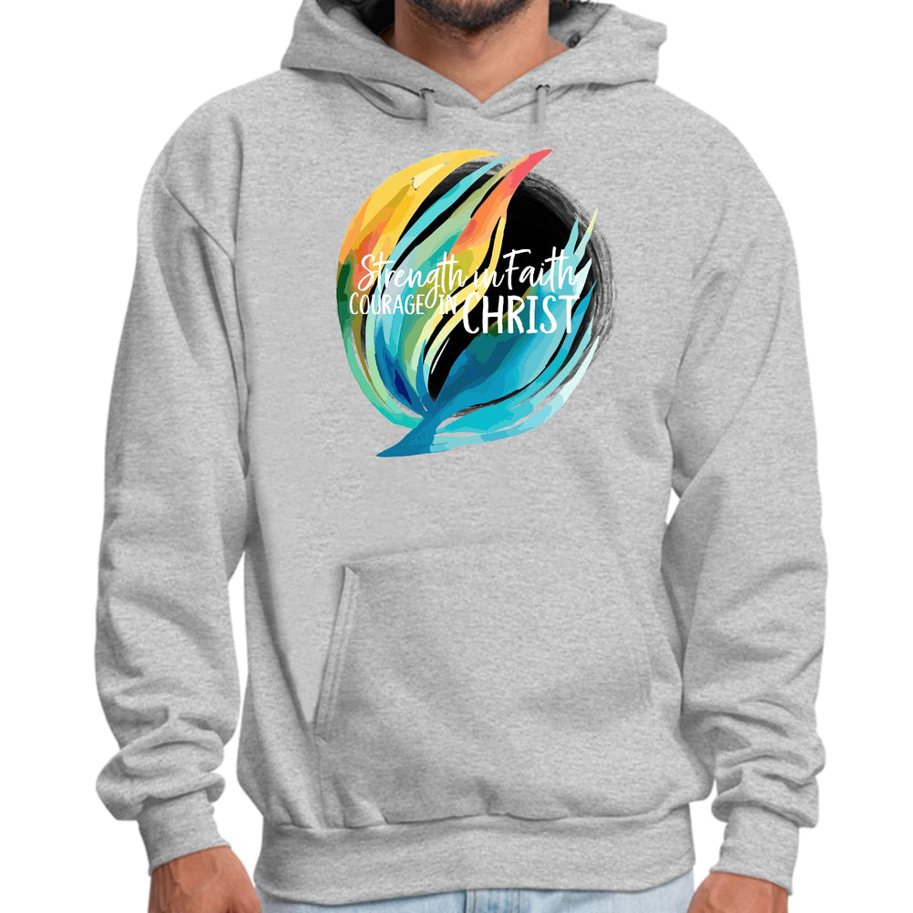 Mens Graphic Hoodie Strength in Faith Courage in Christ - Unisex | Hoodies