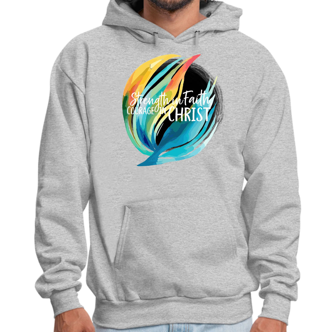 Mens Graphic Hoodie Strength in Faith Courage in Christ - Unisex | Hoodies