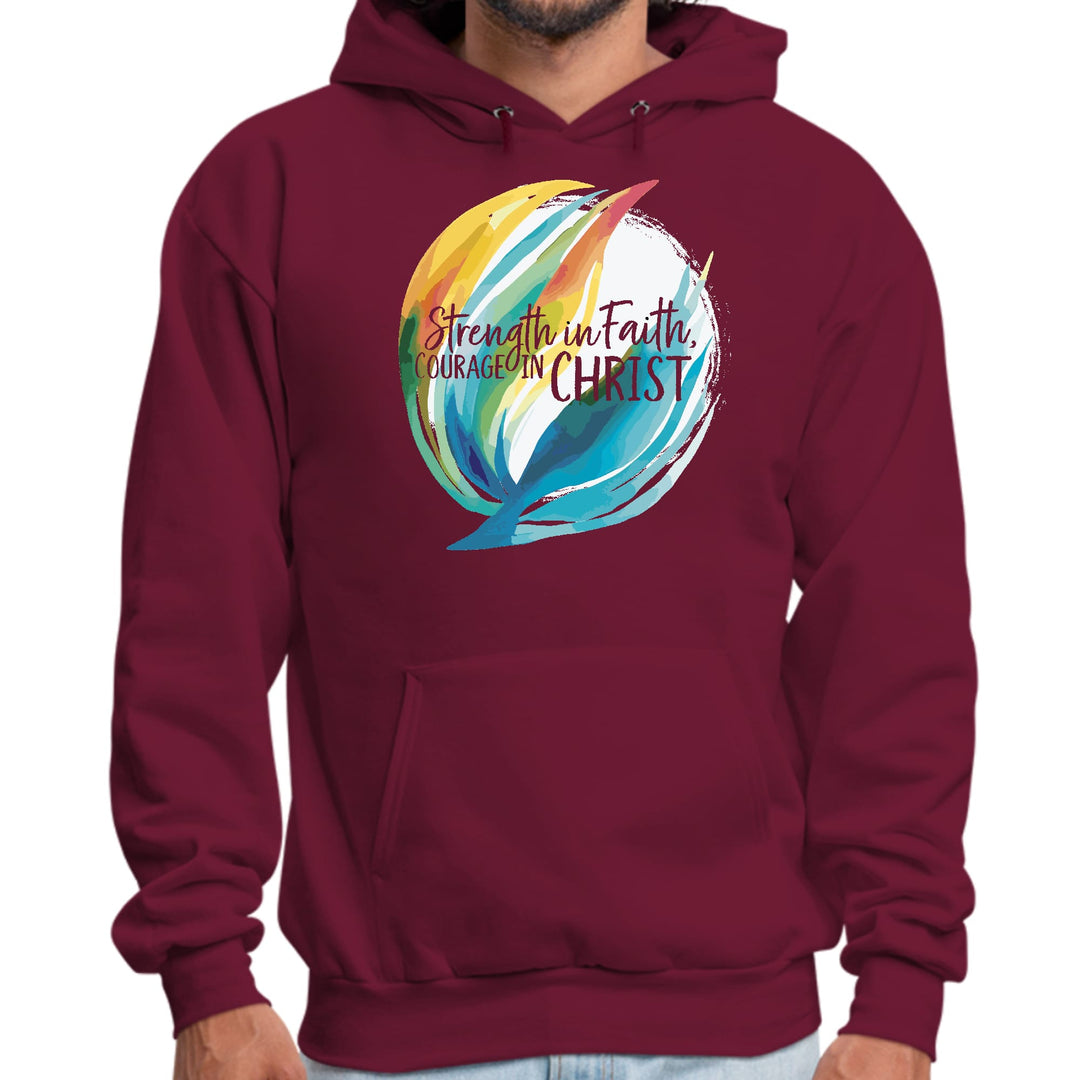 Mens Graphic Hoodie Strength in Faith Courage in Christ - Unisex | Hoodies