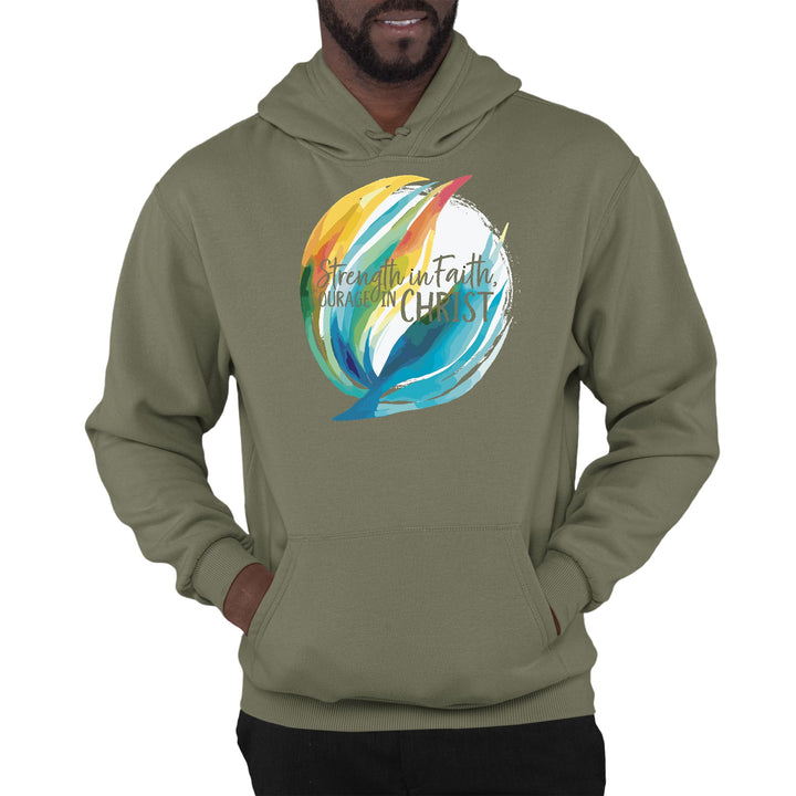 Mens Graphic Hoodie Strength in Faith Courage in Christ - Unisex | Hoodies