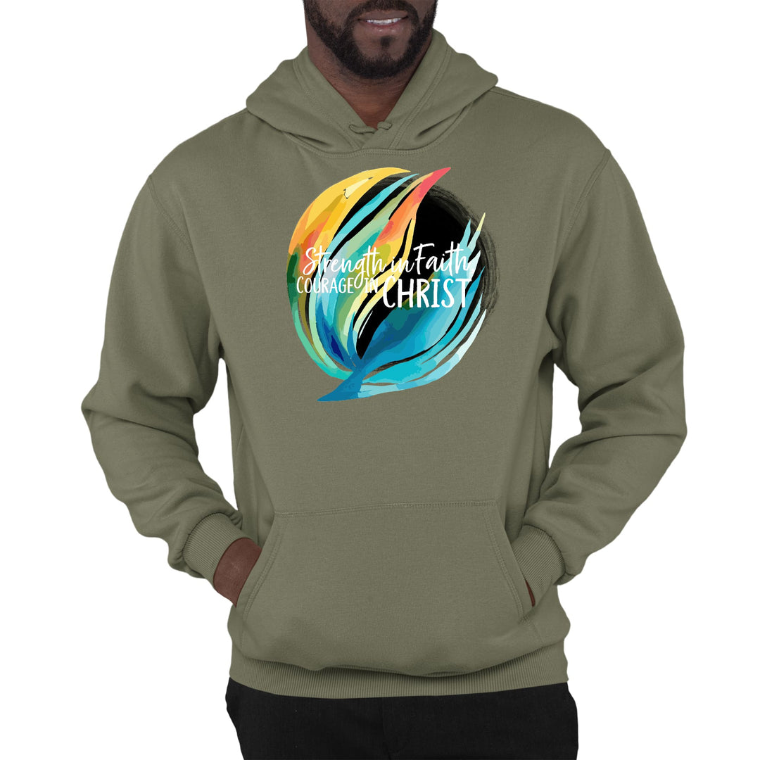 Mens Graphic Hoodie Strength in Faith Courage in Christ - Unisex | Hoodies