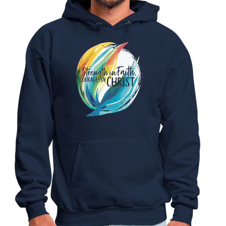 Mens Graphic Hoodie Strength in Faith Courage in Christ - Unisex | Hoodies