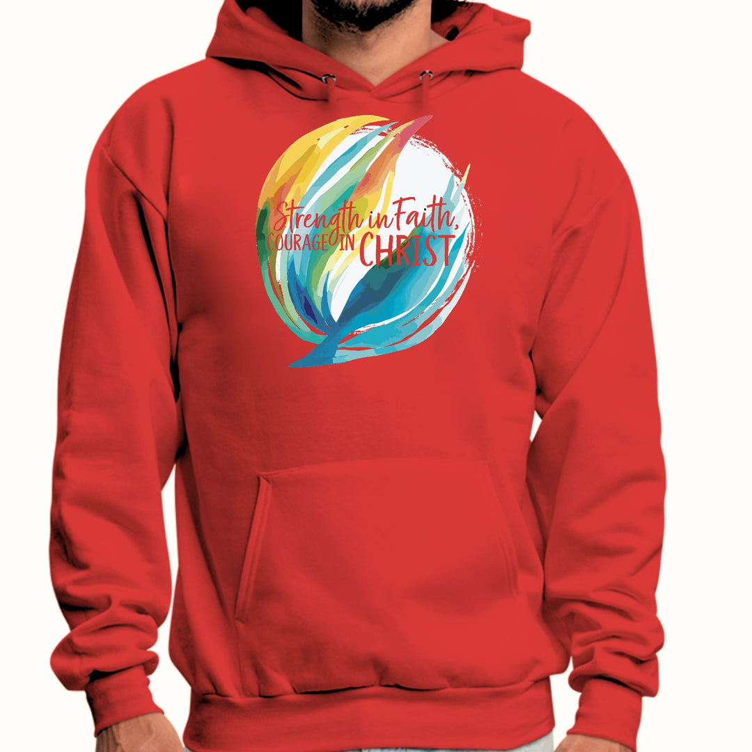 Mens Graphic Hoodie Strength in Faith Courage in Christ - Unisex | Hoodies