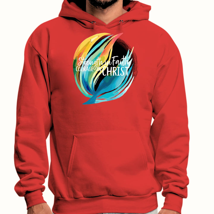 Mens Graphic Hoodie Strength in Faith Courage in Christ - Unisex | Hoodies