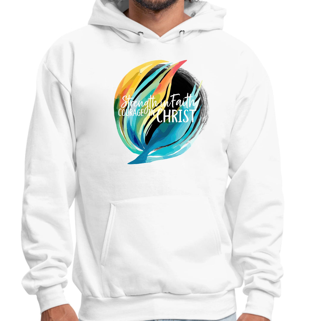 Mens Graphic Hoodie Strength in Faith Courage in Christ - Unisex | Hoodies