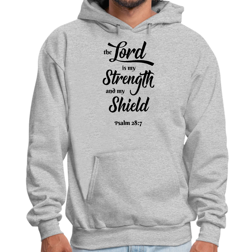 Mens Graphic Hoodie the Lord is my Strength and my Shield Black Print - Unisex