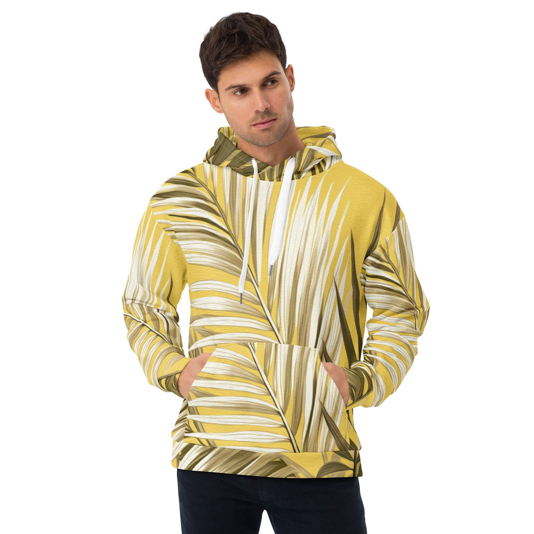 Mens Graphic Hoodie White Brown Palm Leaves