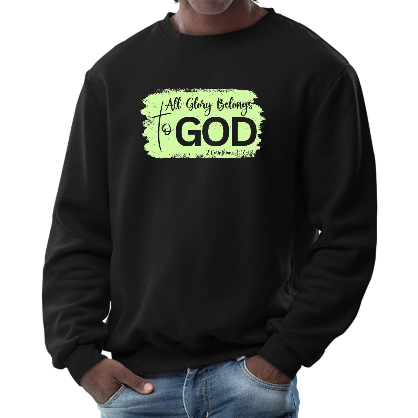 Mens Graphic Sweatshirt All Glory Belongs To God Christian Neon - Mens