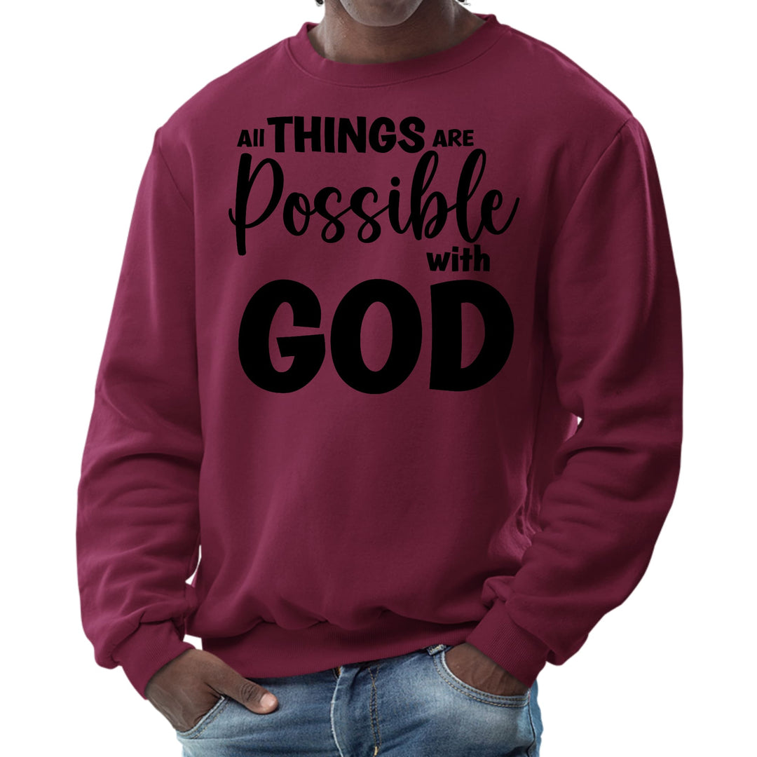 Mens Graphic Sweatshirt All Things are Possible with God - Black - Mens