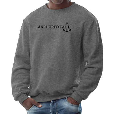 Mens Graphic Sweatshirt Anchored Faith Black Print - Sweatshirts