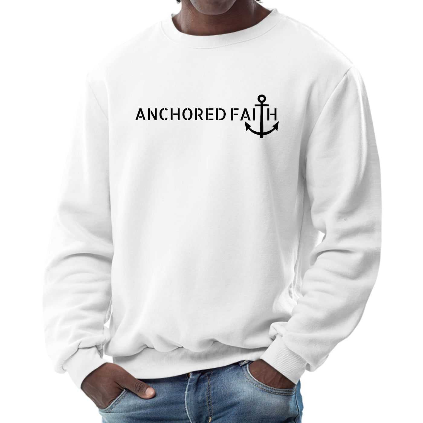 Mens Graphic Sweatshirt Anchored Faith Black Print - Mens | Sweatshirts