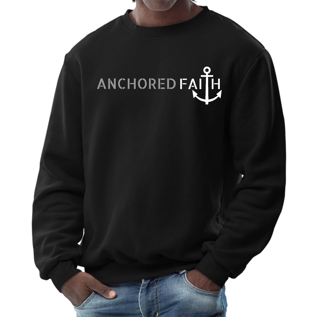 Mens Graphic Sweatshirt Anchored Faith Grey and White Print - Mens | Sweatshirts