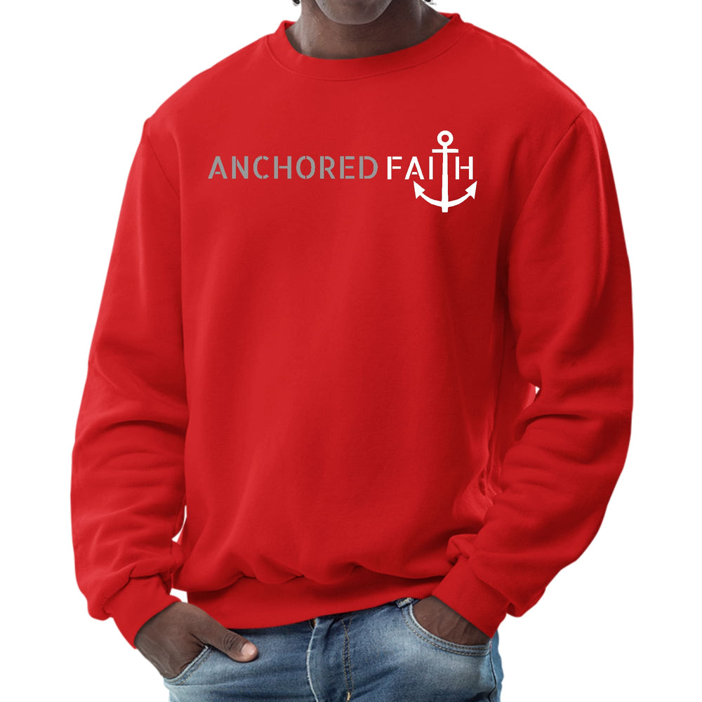 Mens Graphic Sweatshirt Anchored Faith Grey and White Print - Mens | Sweatshirts