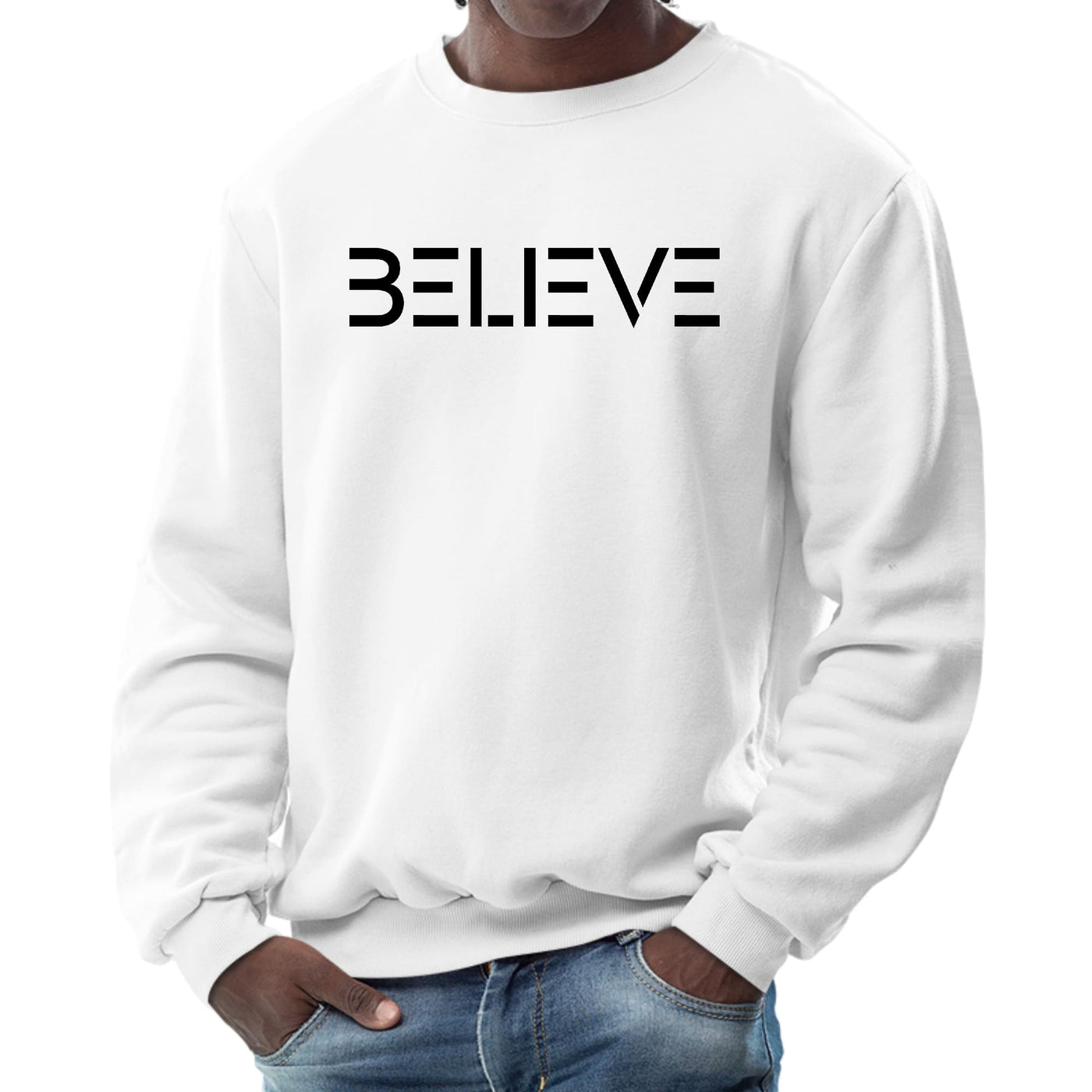 Mens Graphic Sweatshirt Believe Black Print - Mens | Sweatshirts