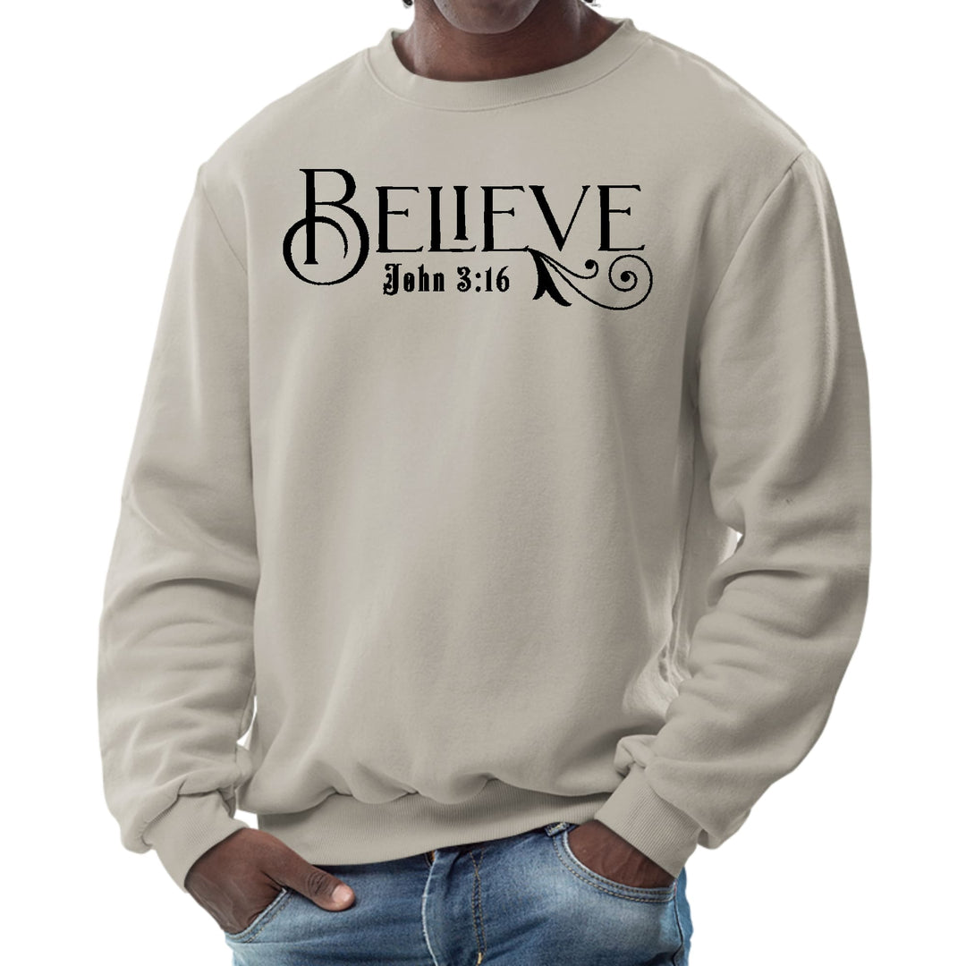 Mens Graphic Sweatshirt Believe John 3:16 Black Illustration - Mens