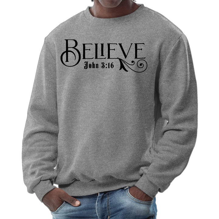 Mens Graphic Sweatshirt Believe John 3:16 Black Illustration - Mens